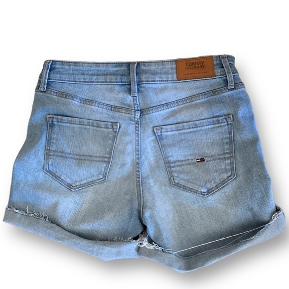 Tommy Jeans Cutoff Denim Shorts Destructed Size 2 Blue/Red Lettering  L… - Picture 4 of 8